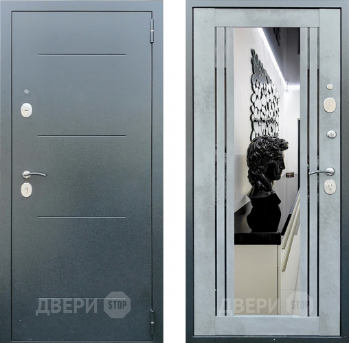 Дверь Престиж Люкс с зеркалом Бетон в Воскресенске