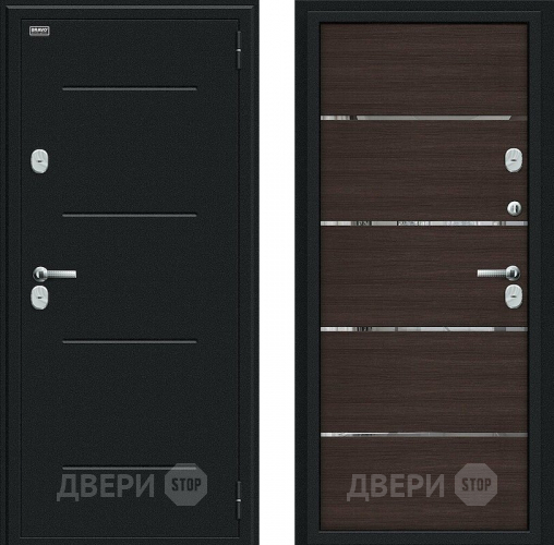 Входная металлическая Дверь Bravo Thermo Лайн Букле черное/Wenge Veralinga в Воскресенске