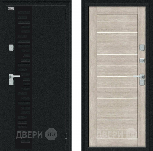 Дверь Bravo Thermo Техно Декор Букле черное/Cappuccino Veralinga в Воскресенске