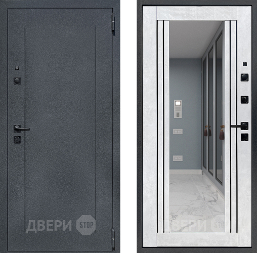 Входная металлическая Дверь Престиж Лофт с зеркалом Бетон снежный в Воскресенске