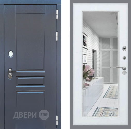 Входная металлическая Дверь Стоп ПЛАТИНУМ Зеркало Белый ясень в Воскресенске