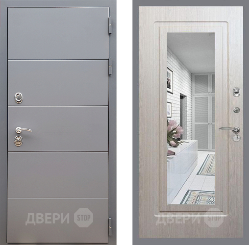 Входная металлическая Дверь Стоп АРТ ГРАФИТ Зеркало ФЛ-120 Беленый дуб в Воскресенске