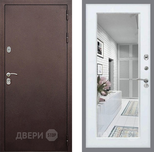 Входная металлическая Дверь Стоп КЛАССИК Медь Зеркало Белый ясень в Воскресенске