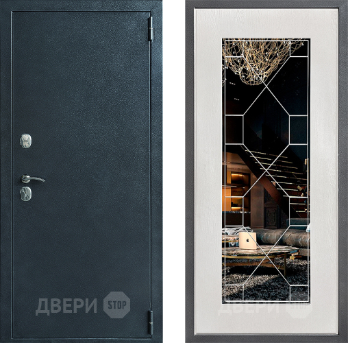 Входная металлическая Дверь Дверной континент ДК-70 Дизайн ФЛ-Тиффани Зеркало Белое дерево в Воскресенске