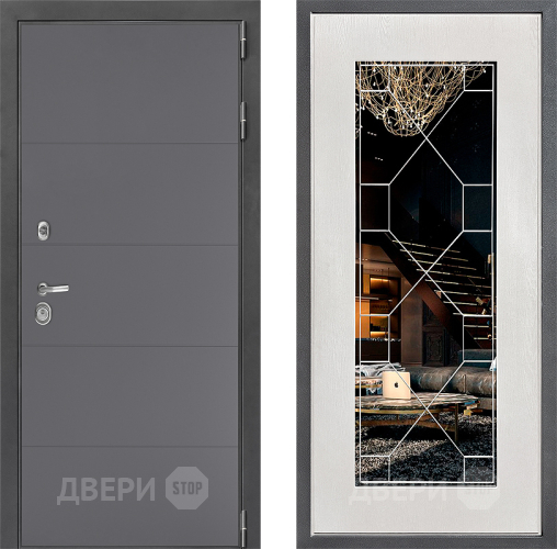Входная металлическая Дверь Дверной континент ДК-3/649 ФЛ-Тиффани Зеркало Белое дерево в Воскресенске