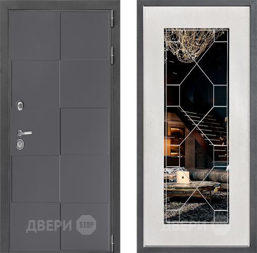 Входная металлическая Дверь Дверной континент ДК-3/606 ФЛ-Тиффани Зеркало Белое дерево в Воскресенске