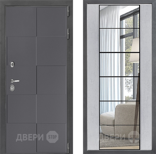 Входная металлическая Дверь Дверной континент ДК-3/606 ФЛЗ-2 Зеркало Бетон светлый в Воскресенске