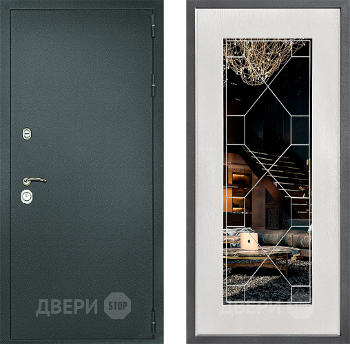 Входная металлическая Дверь Дверной континент Рубикон Серебро Дизайн ФЛ-Тиффани Зеркало Белое дерево в Воскресенске