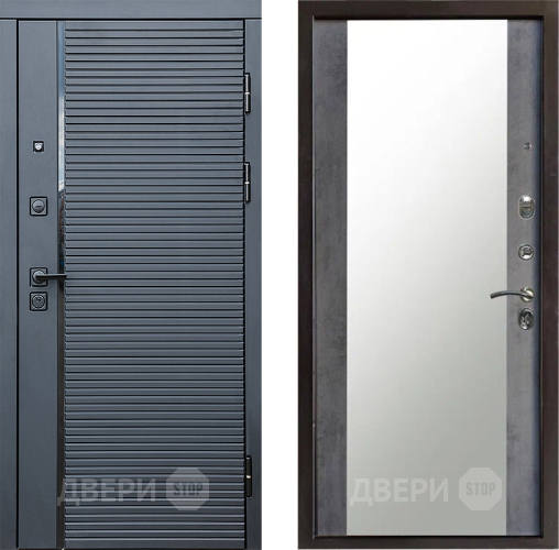 Входная металлическая Дверь Престиж Черная Линия Зеркало Бетон темный в Воскресенске