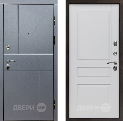 Входная металлическая Дверь Престиж Горизонт Грэй Классика Белый матовый в Воскресенске