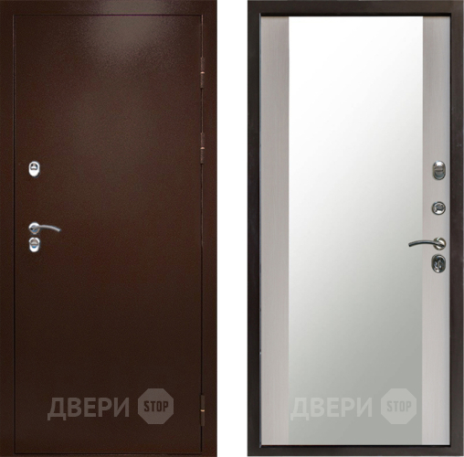 Входная металлическая Дверь Престиж TERMO с терморазрывом Снегирь Медь Зеркало Лиственница белая в Воскресенске