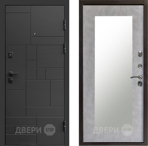 Входная металлическая Дверь Престиж Kvadro Зеркло Пастораль Бетон светлый в Воскресенске