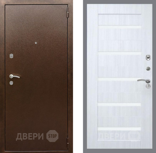 Входная металлическая Дверь Рекс (REX) 1А Медный Антик СБ-14 стекло белое Сандал белый в Воскресенске