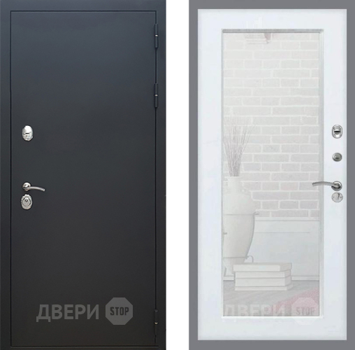 Входная металлическая Дверь Рекс (REX) 5 Черный Муар Зеркало Пастораль Белый ясень в Воскресенске