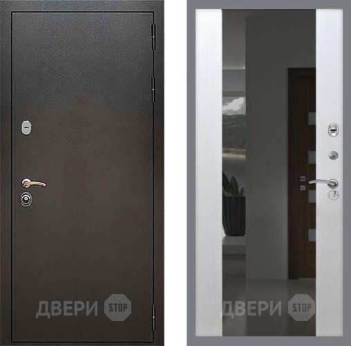 Входная металлическая Дверь Рекс (REX) 5 Серебро Антик СБ-16 с Зеркалом Лиственница беж в Воскресенске