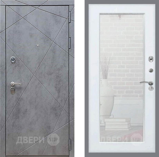 Дверь Рекс (REX) 13 Бетон Темный Зеркало Пастораль Белый ясень в Воскресенске