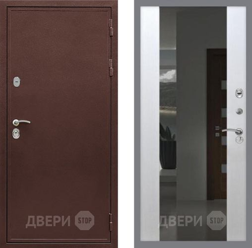 Входная металлическая Дверь Рекс (REX) 5 металл 3 мм СБ-16 Зеркало Белый ясень в Воскресенске